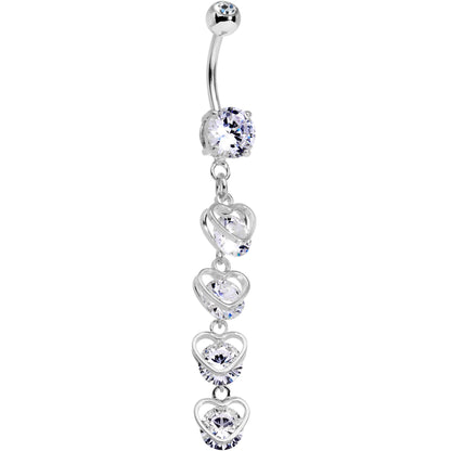 Clear CZ Gem Heart Trap Dangle Belly Ring