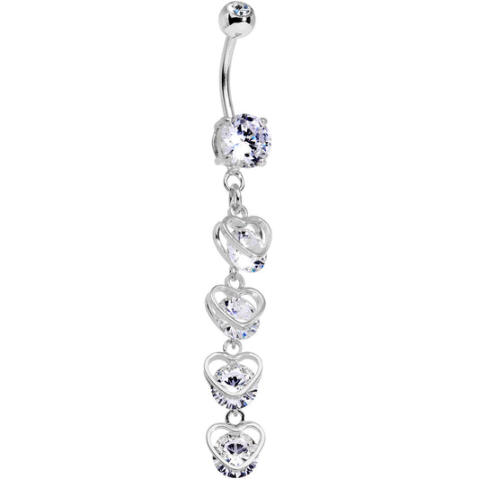 Clear CZ Gem Heart Trap Dangle Belly Ring