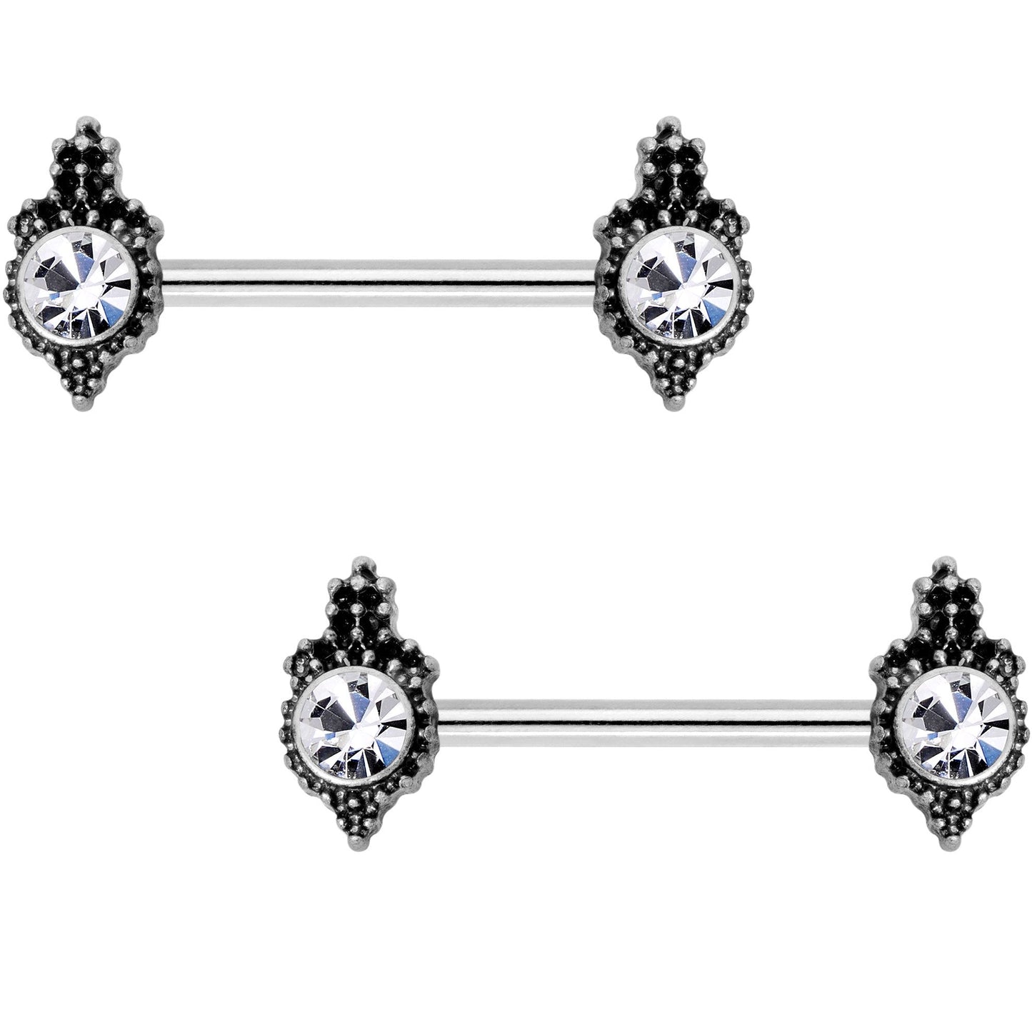 9/16 Clear Gem Durango Fashion Barbell Nipple Ring Set