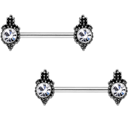 9/16 Clear Gem Durango Fashion Barbell Nipple Ring Set