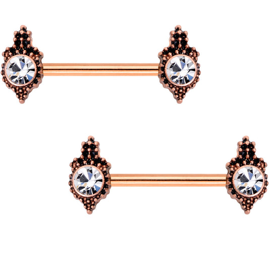 Clear Gem Rose Gold Tone Durango Fashion Barbell Nipple Ring Set