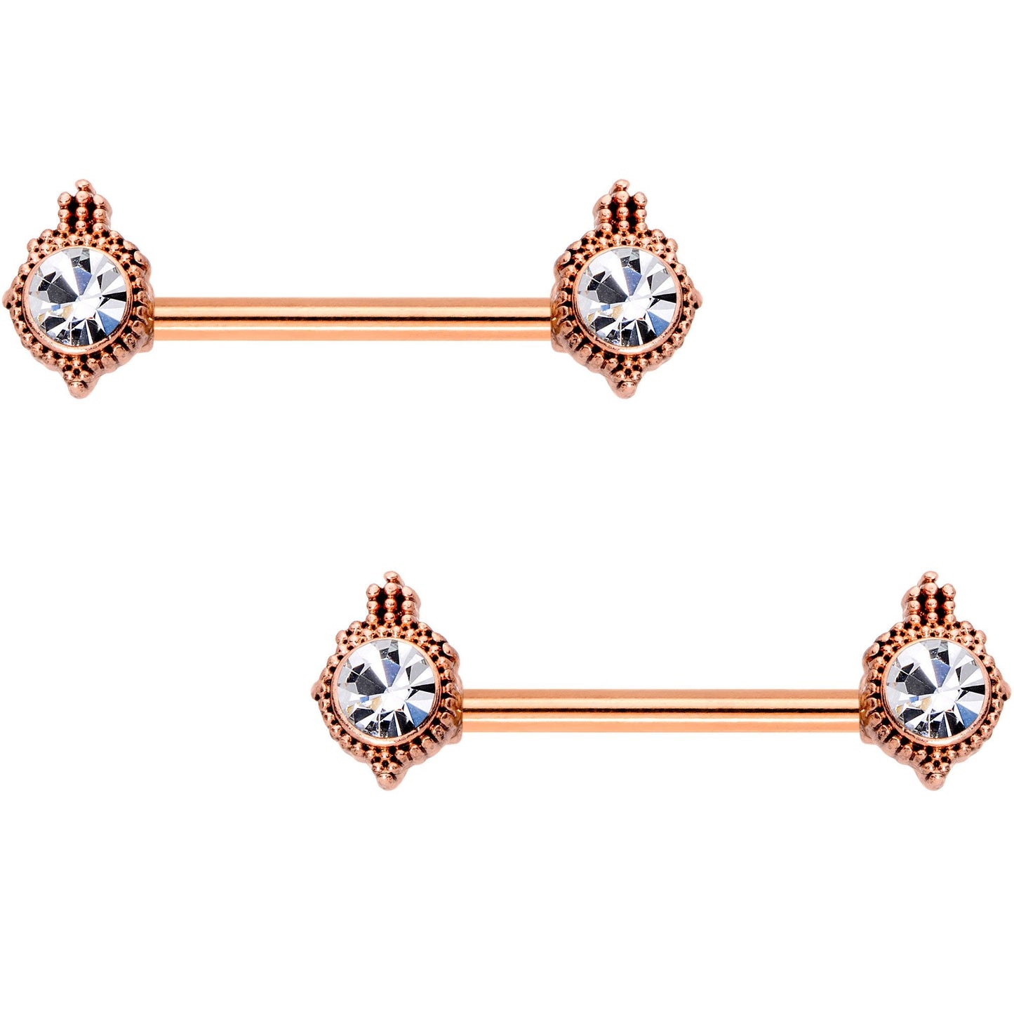 Clear CZ Gem Rose Gold Tone Durango Fashion Barbell Nipple Ring Set