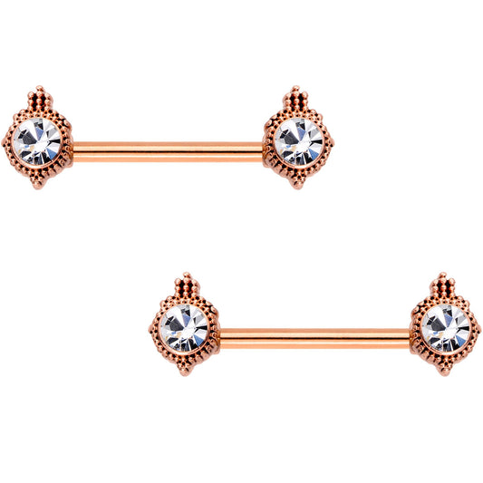 Clear CZ Gem Rose Gold Tone Durango Fashion Barbell Nipple Ring Set