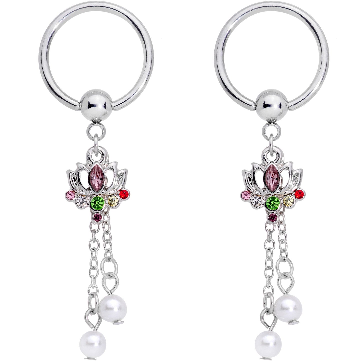 14G Clear CZ Gem Lotus Flower Queen Captive Ring Barbell Nipple Ring Set