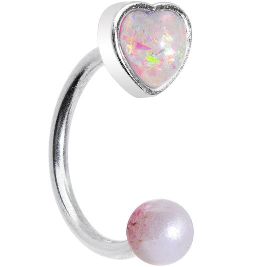 16G 5/16 White Faux Opal Heart Pearlescent Horseshoe Barbell