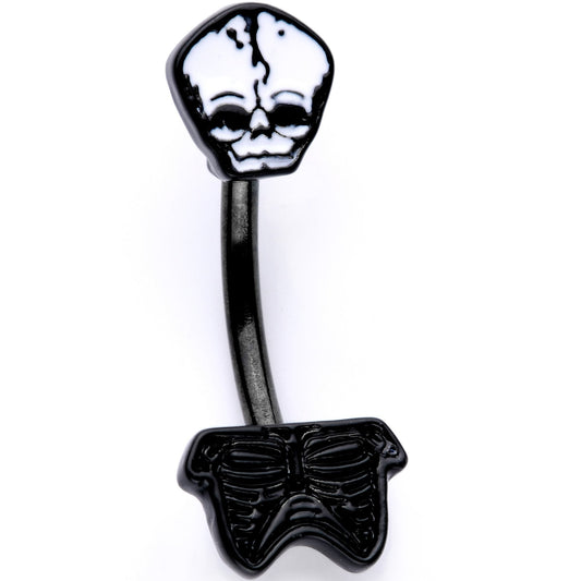 Black Plated Mister Skull and Bones Double Mount Belly Ring
