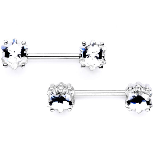 9/16 Clear Gem Supernova Barbell Nipple Ring Set