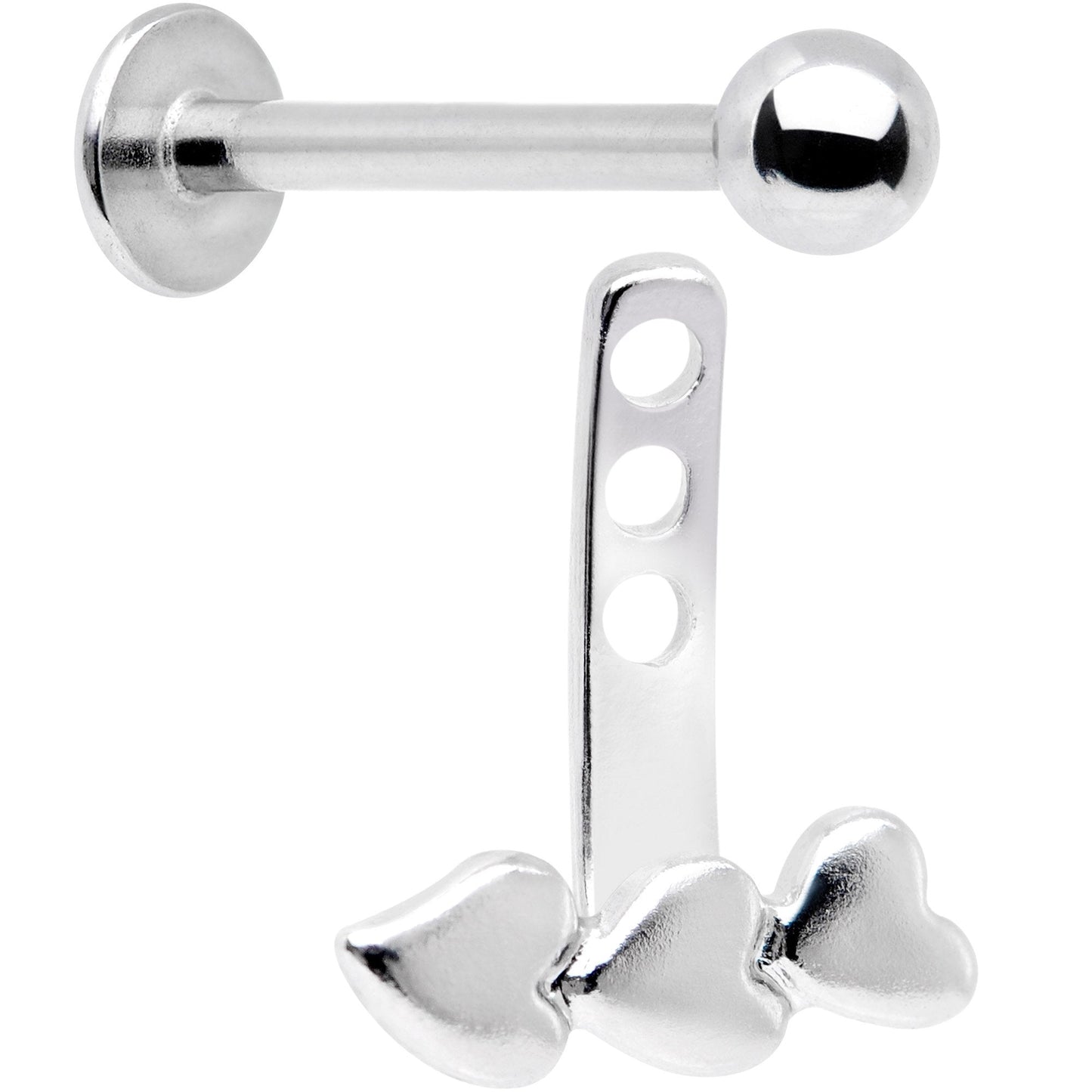 16G 3/8 Triple Heart Dangle Cartilage Tragus Helix Piercing