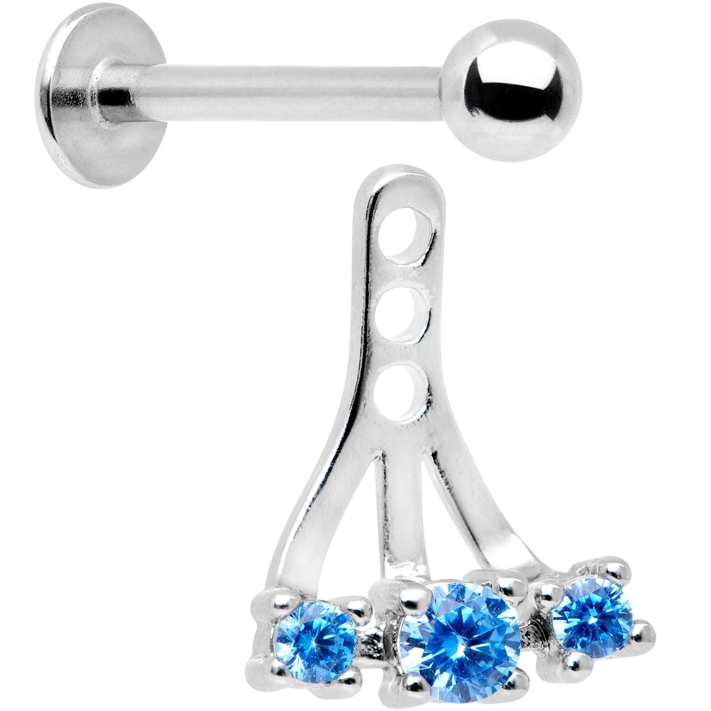 Blue Gem Triplet Fan Dangle Cartilage Tragus Helix Piercing