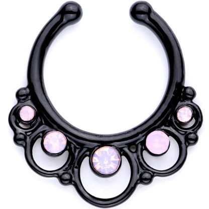 16G Pink Faux Opal Black Anodized Twisted Horseshoe Clip On Fake Septum Ring Set
