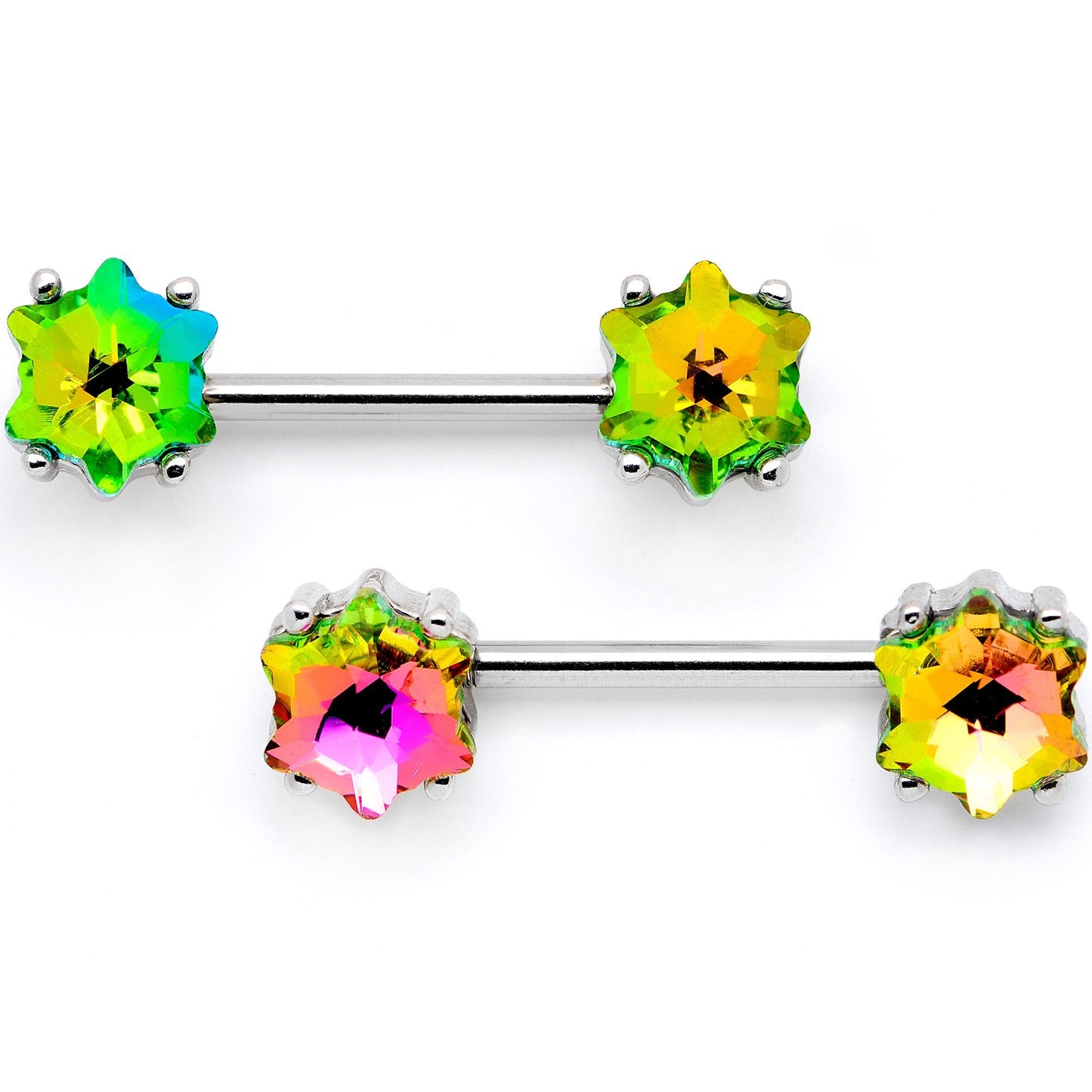 14G Green Gem Supernova Captive Ring Barbell Nipple Ring Set