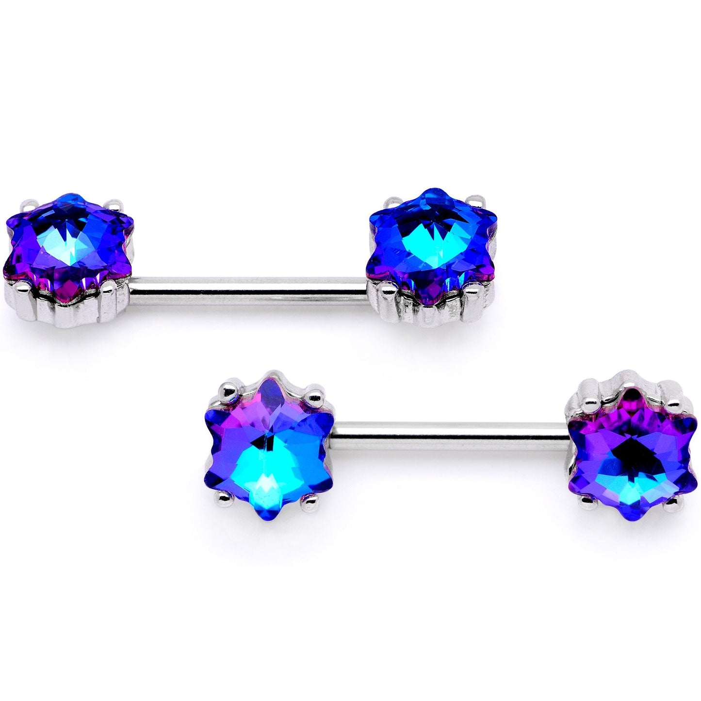 14G Blue Gem Supernova Captive Ring Barbell Nipple Ring Set