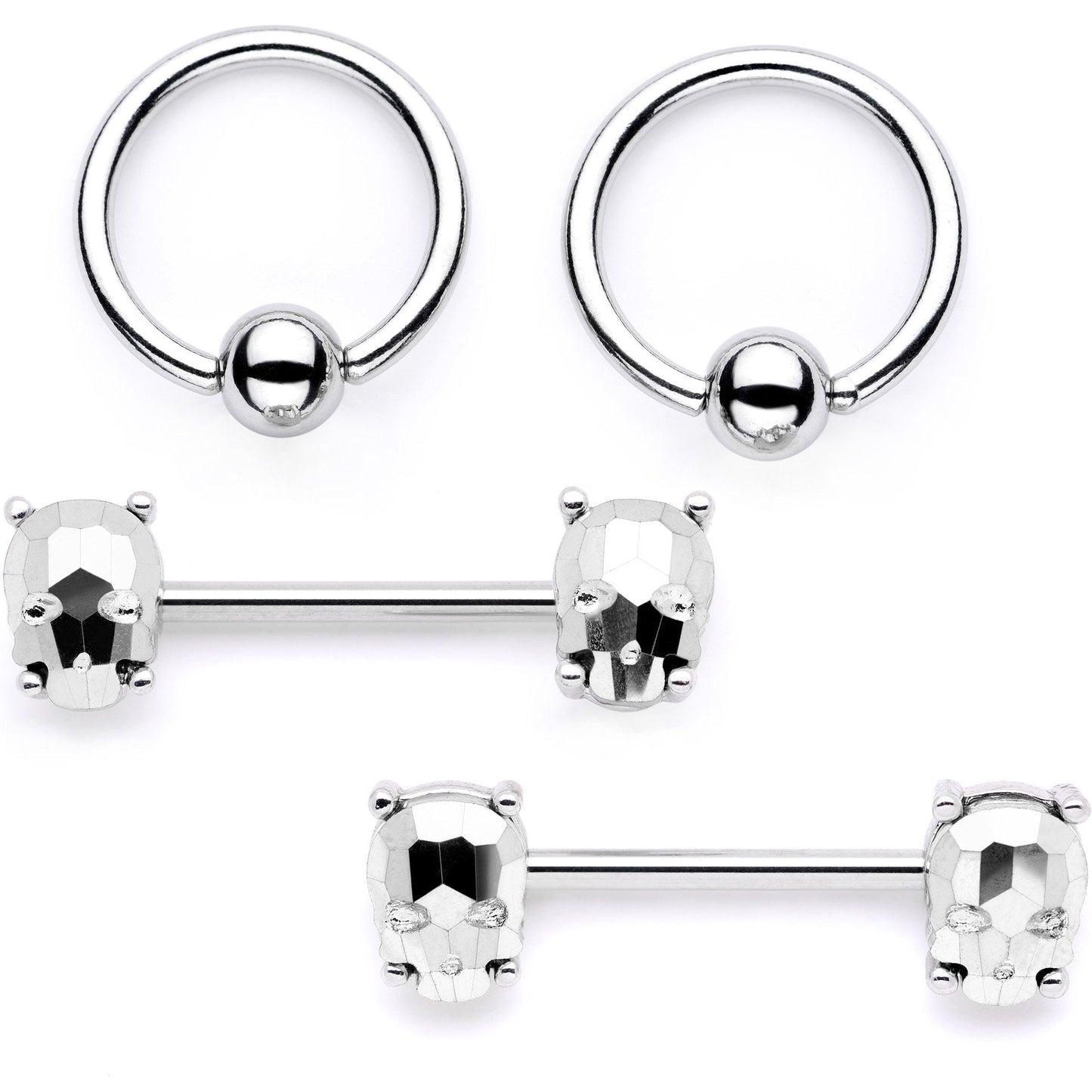 14G 9/16 1/2 Sugar Skull Captive Ring Barbell Nipple Ring Set