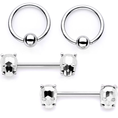 14G 9/16 1/2 Sugar Skull Captive Ring Barbell Nipple Ring Set