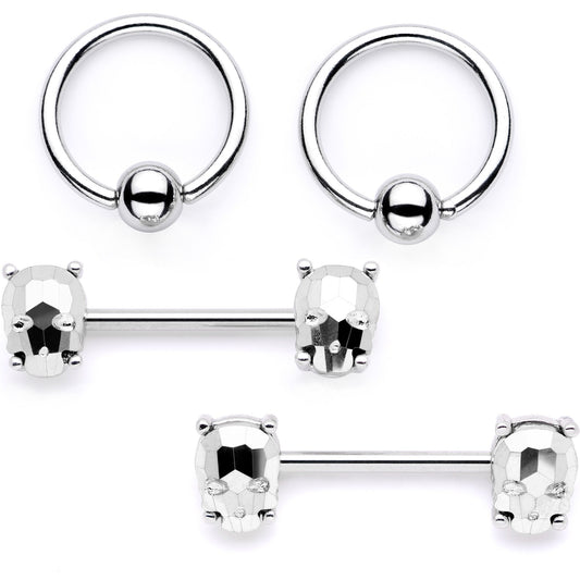 14G 9/16 1/2 Sugar Skull Captive Ring Barbell Nipple Ring Set