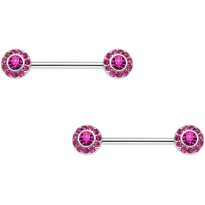 14G 5/8" Pink Gem Circular Cluster Barbell Nipple Ring Set