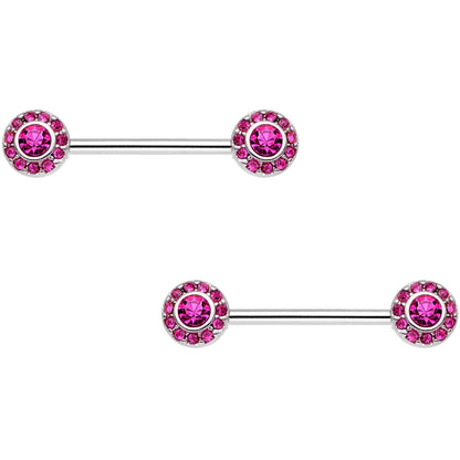 14G 5/8" Pink Gem Circular Cluster Barbell Nipple Ring Set
