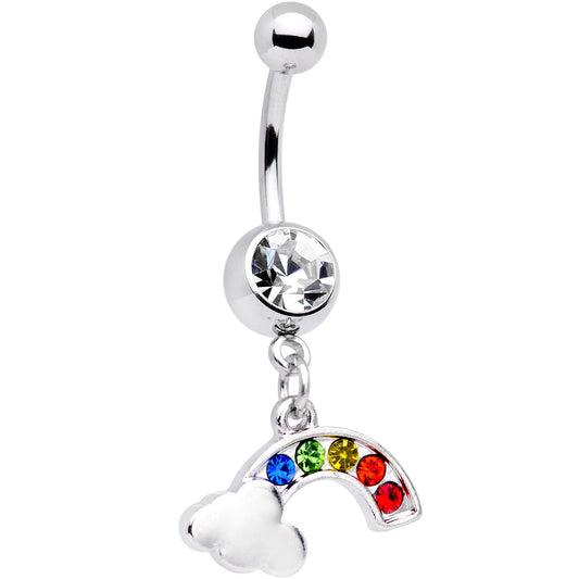 Clear Gem Summer Pride Rainbow Dangle Belly Ring
