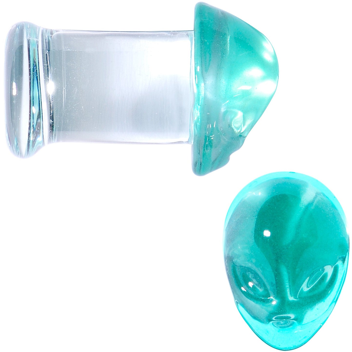 Clear Green Pyrex Glass Alien Face Double Flare Plug Set 6mm to 16mm