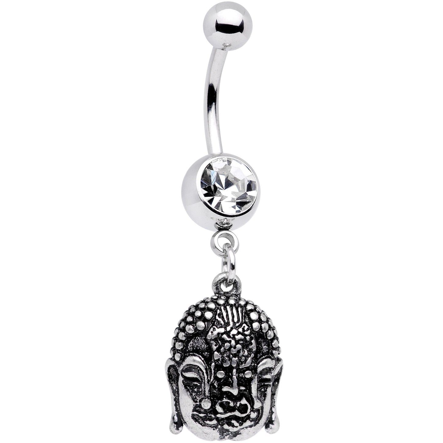 Clear Gem Evil Twins Buddha Dangle Belly Ring