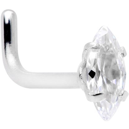 18G 1/4 Clear CZ Gem Ellipse L Shape Nose Ring