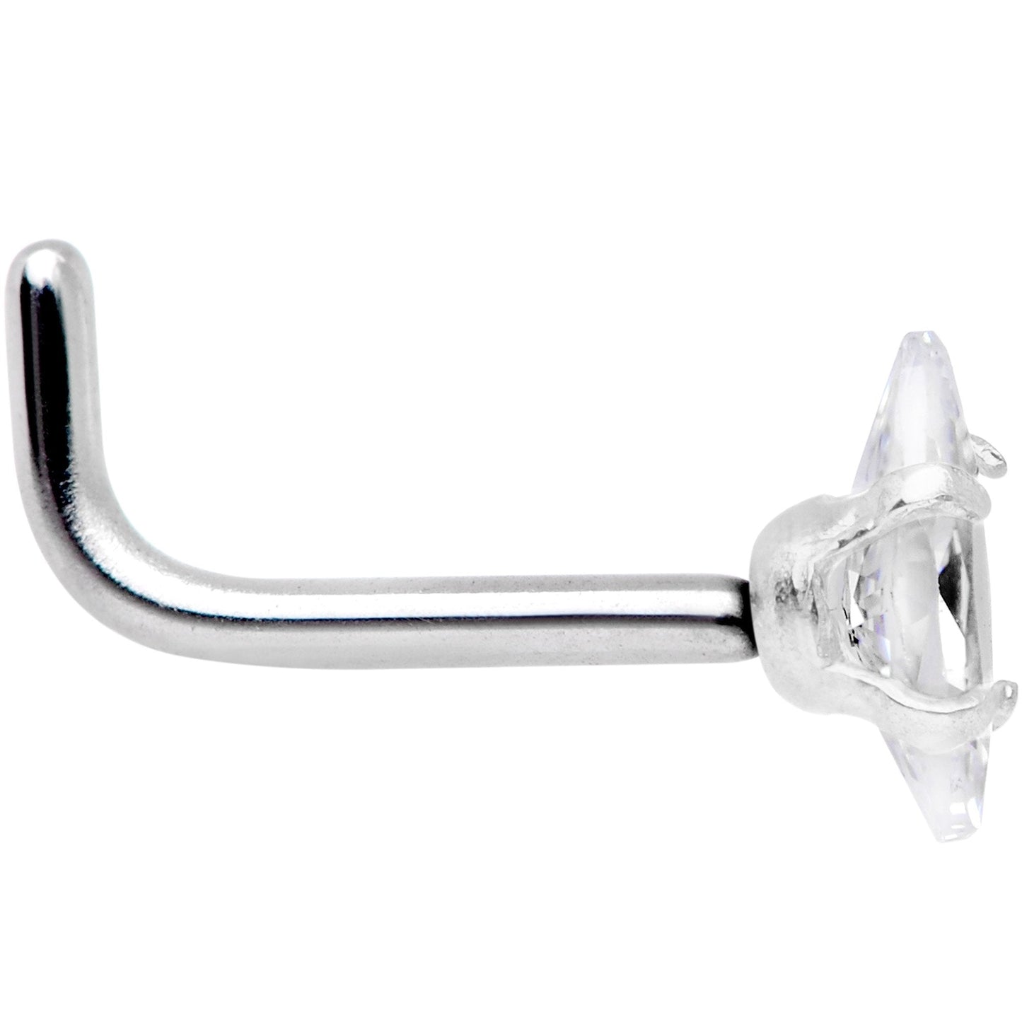 18G 1/4 Clear CZ Gem Ellipse L Shape Nose Ring
