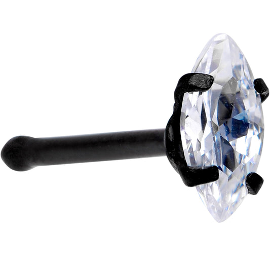 20G 1/4 Clear CZ Gem Black IP Ellipse Nose Bone