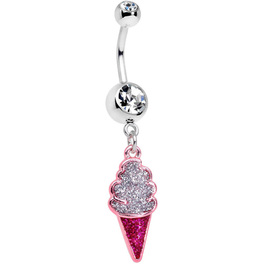 Clear Gem Glitter Sprinkles Ice Cream Cone Dangle Belly Ring