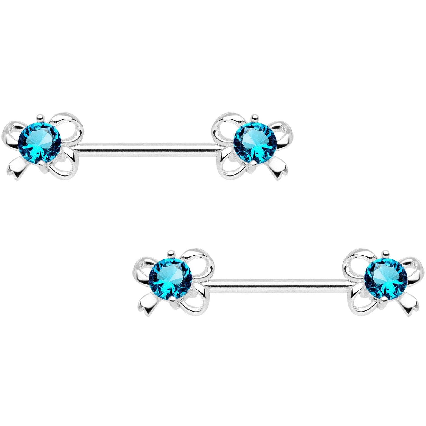 Aqua CZ Gem All Tied Up Barbell Nipple Ring Set