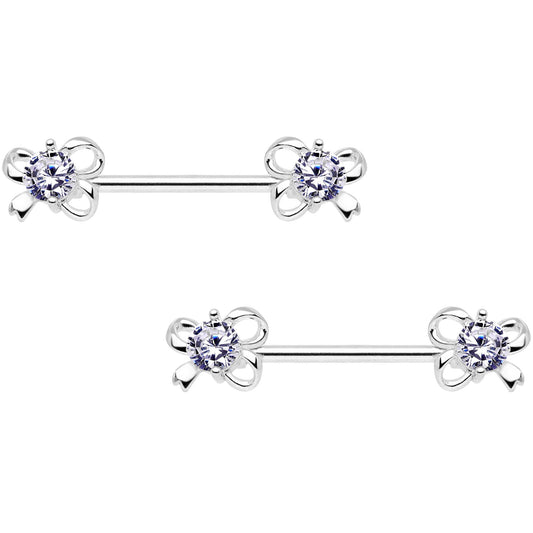 Clear CZ Gem All Tied Up Barbell Nipple Ring Set