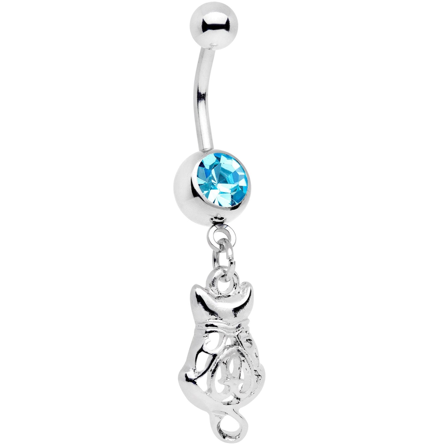 Aqua Gem Luck Be A Kitty Cat Tonight Dangle Belly Ring