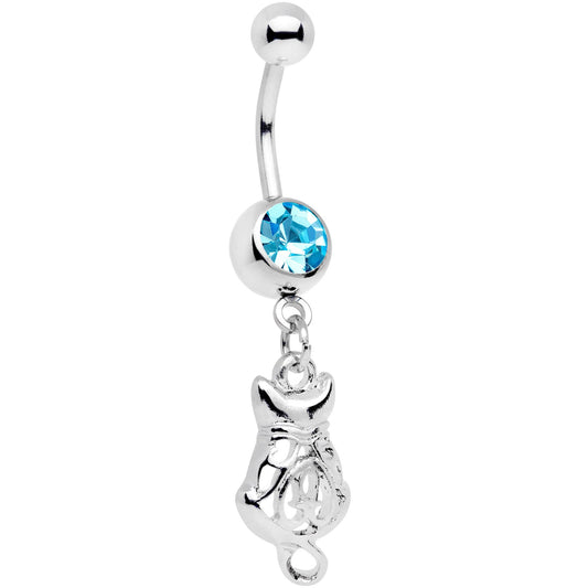 Aqua Gem Luck Be A Kitty Cat Tonight Dangle Belly Ring