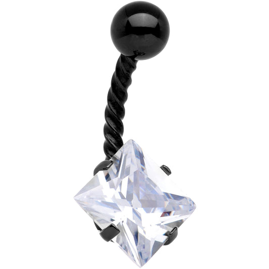 Clear CZ Gem Black IP Party Princess Seriously Twisted Belly Ring