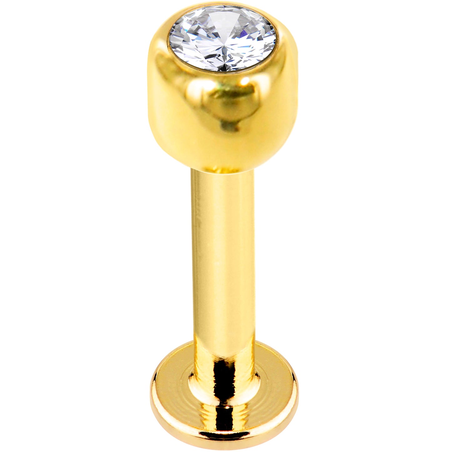 14G Solid 14K Yellow Gold Cubic Zirconia Labret - 3/8 5mm
