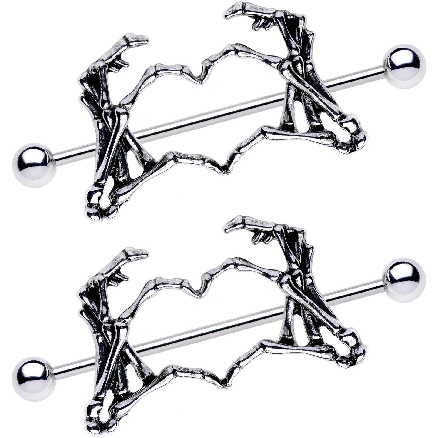1 1/2 Skeleton Hand Heart Nipple Barbell Shield Set