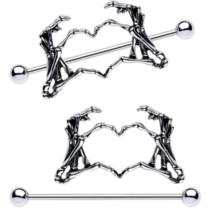 1 1/2 Skeleton Hand Heart Nipple Barbell Shield Set