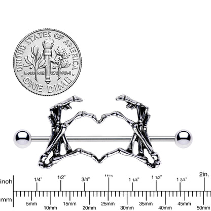 1 1/2 Skeleton Hand Heart Nipple Barbell Shield Set