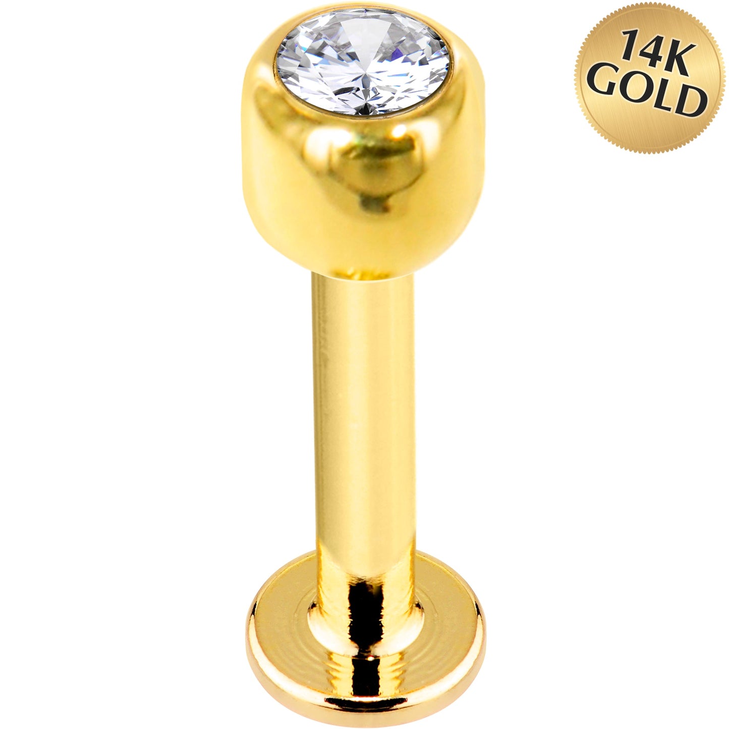 14G Solid 14K Yellow Gold Cubic Zirconia Labret - 3/8 5mm
