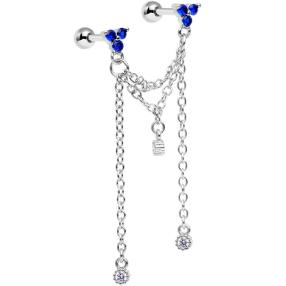 16G 1/4 Clear Blue Gem Cute Clusters Cartilage Chain Earring