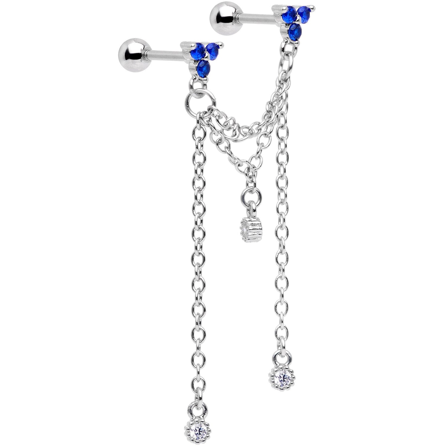 16G 1/4 Clear Blue Gem Cute Clusters Cartilage Chain Earring