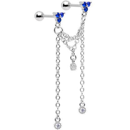 16G 1/4 Clear Blue Gem Cute Clusters Cartilage Chain Earring