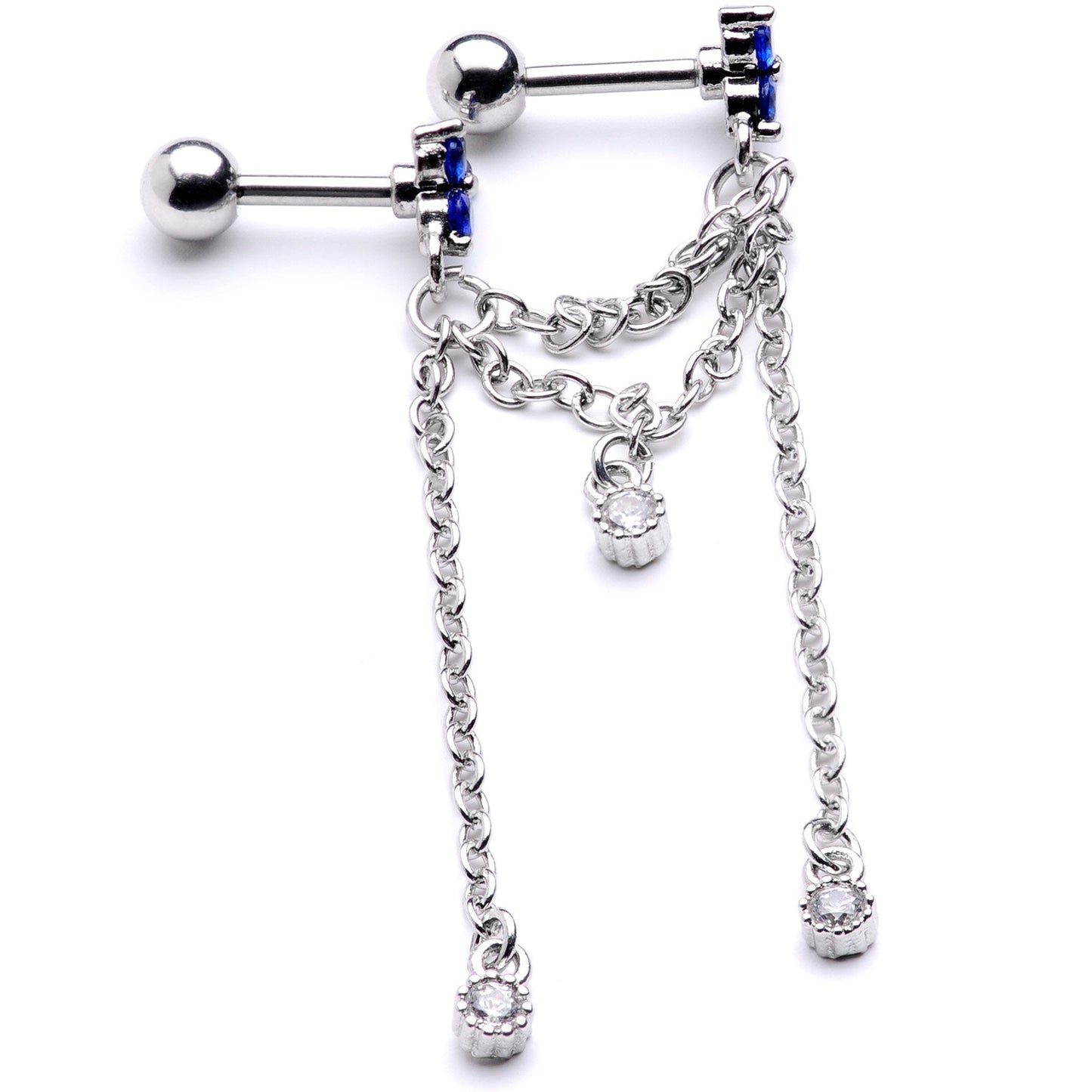 16G 1/4 Clear Blue Gem Cute Clusters Cartilage Chain Earring