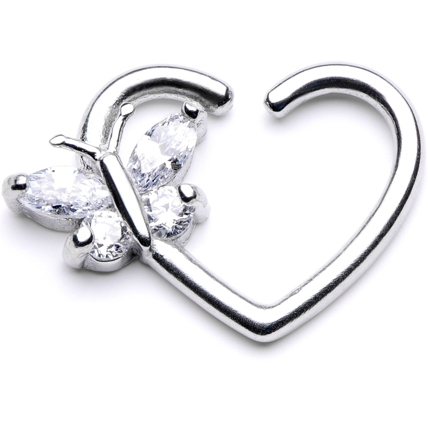 16G 3/8 Clear CZ Gem Summer Butterfly Right Heart Closure Ring
