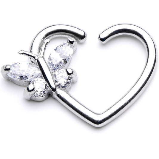 16G 3/8 Clear CZ Gem Summer Butterfly Right Heart Closure Ring