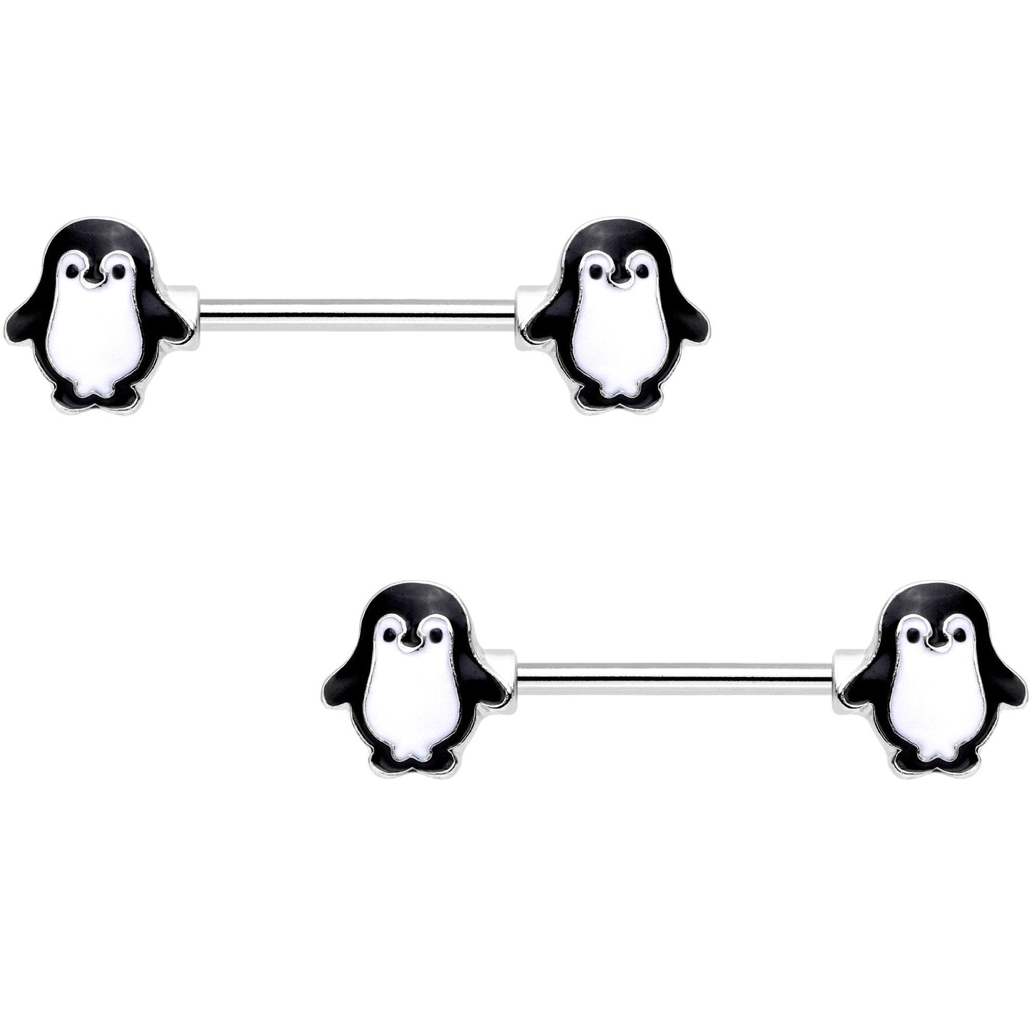 14G 9/16 Parade of Penguins Barbell Nipple Ring Set