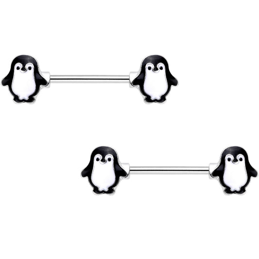 14G 9/16 Parade of Penguins Barbell Nipple Ring Set