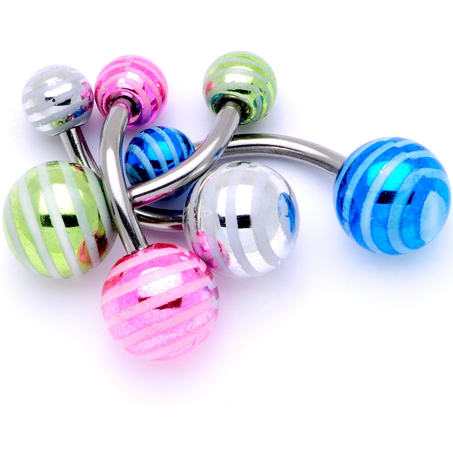 Pastel Stripes Party Pack Belly Ring Set of 4