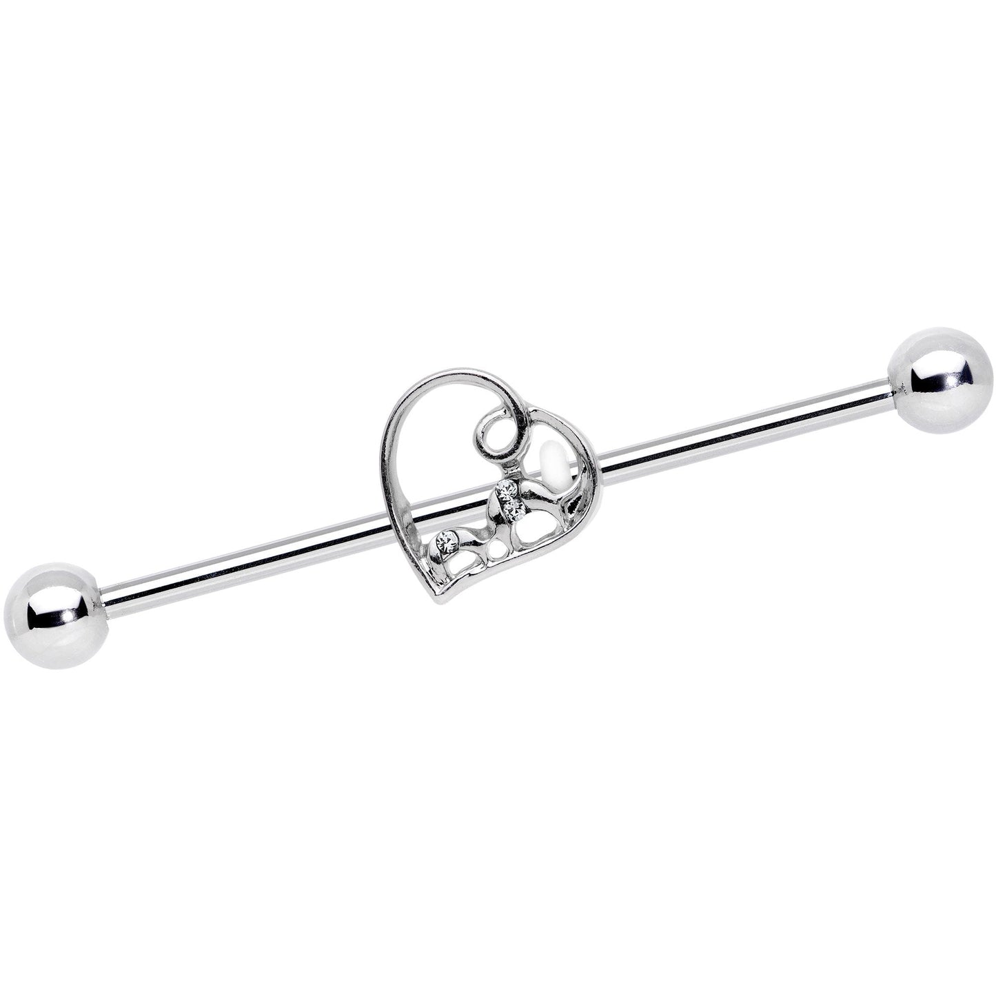 14G Clear Gem Valentines Day Heart Industrial Barbell 38mm
