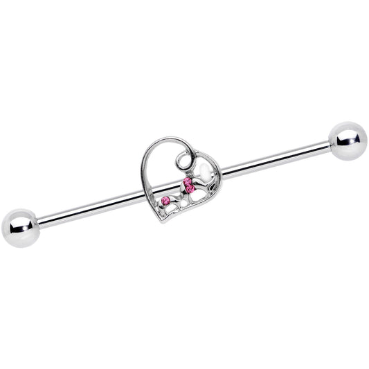 14G Pink Gem Valentines Day Heart Industrial Barbell 38mm