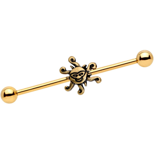 14G Gold Tone Summer Sunshine Industrial Barbell 38mm